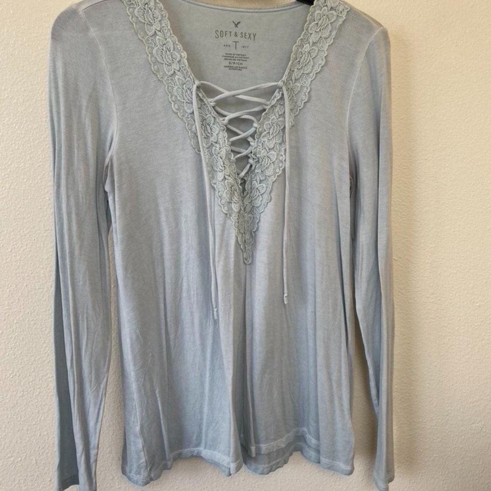 Long Sleeve Tie-Front American Eagle Shirt